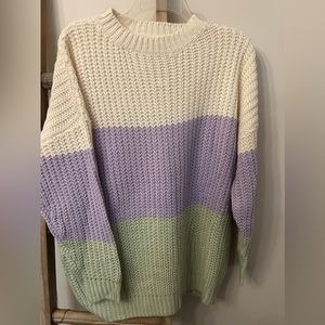three color block, loose fit sweater, sizes small-large